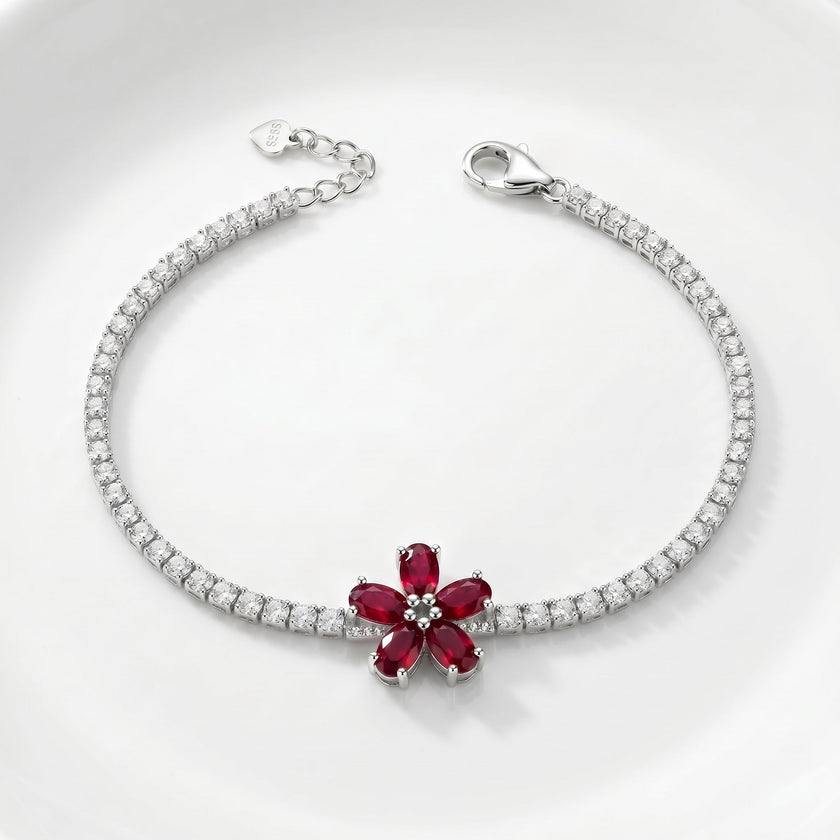 Scarlet Blossom Silver Tennis Bracelet