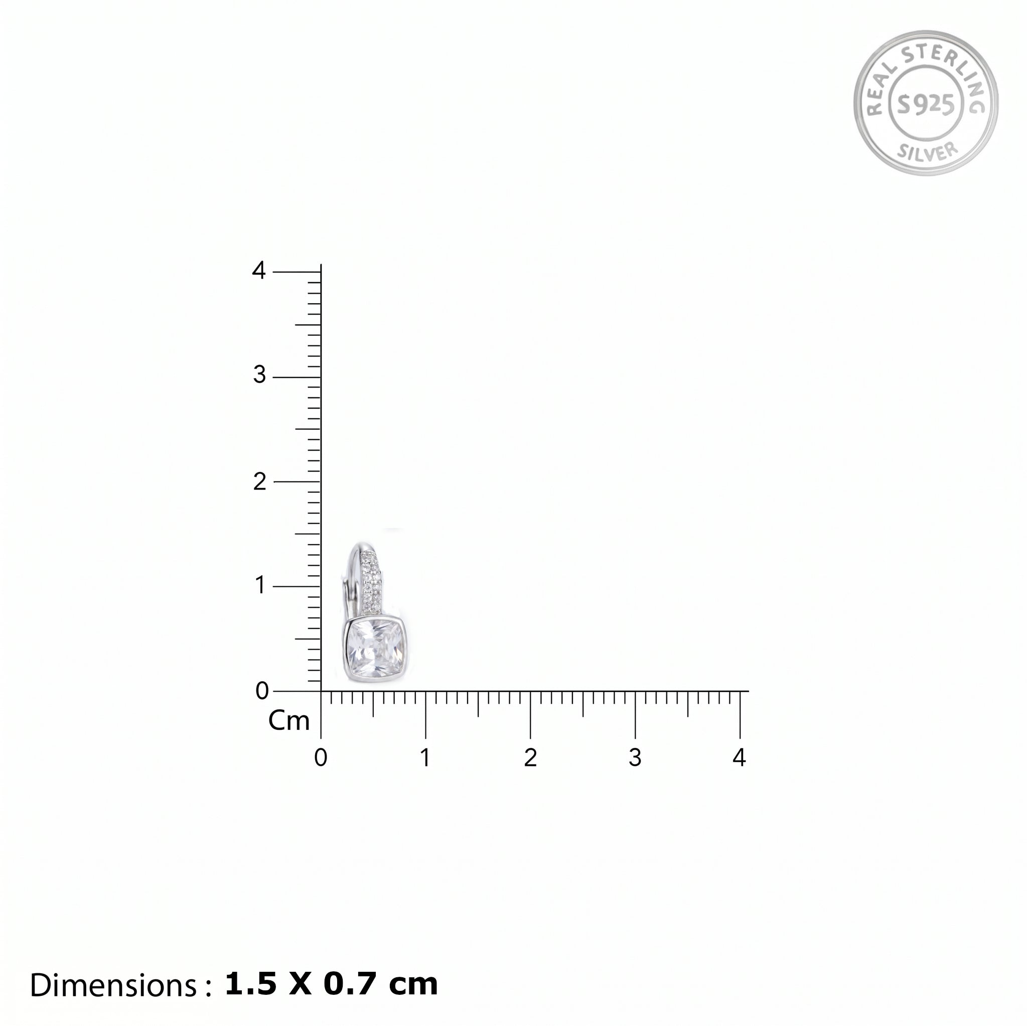 Heart-shaped silver pendant with measurement scale on a white background
